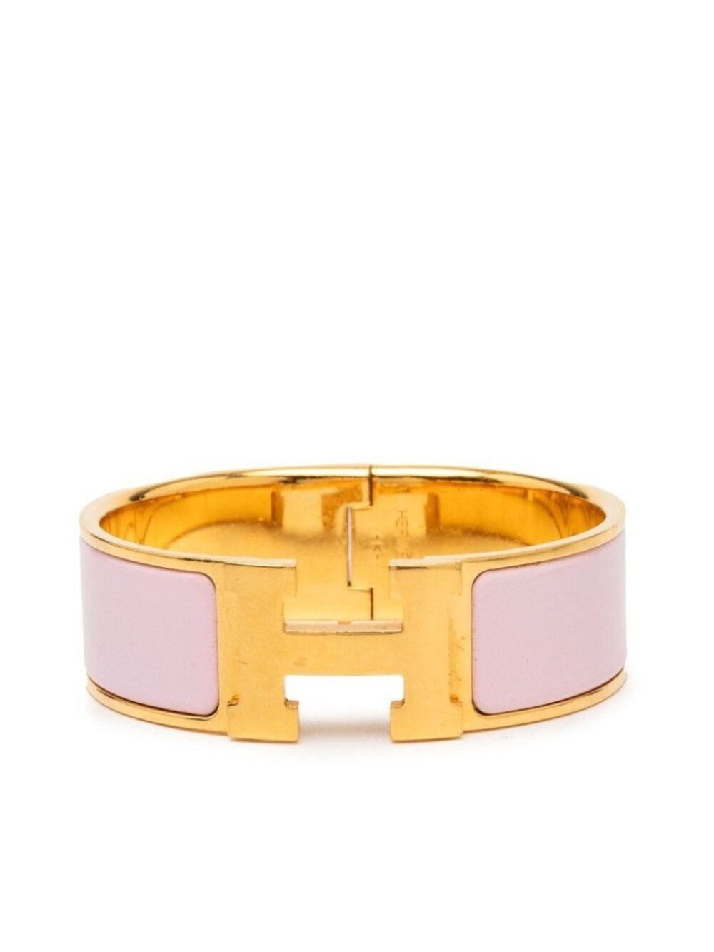 Hermes Clic Clac GM Bangle Gold Pink Enamel Plated Bracelet